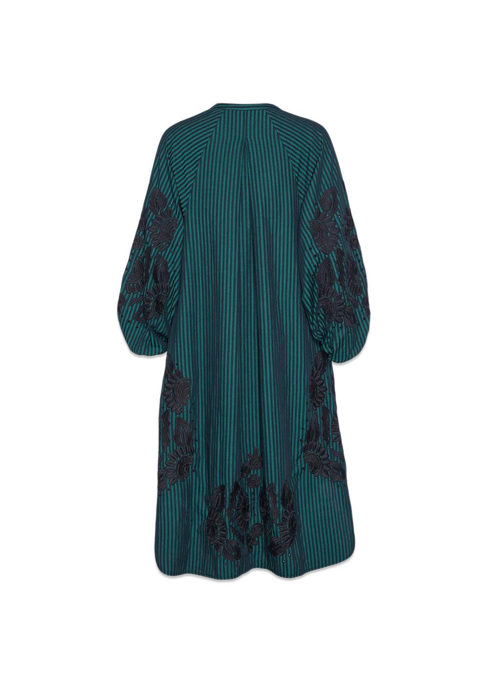 Rikke Organic Cotton Stripe Shirt Dress - Emerald Stripe