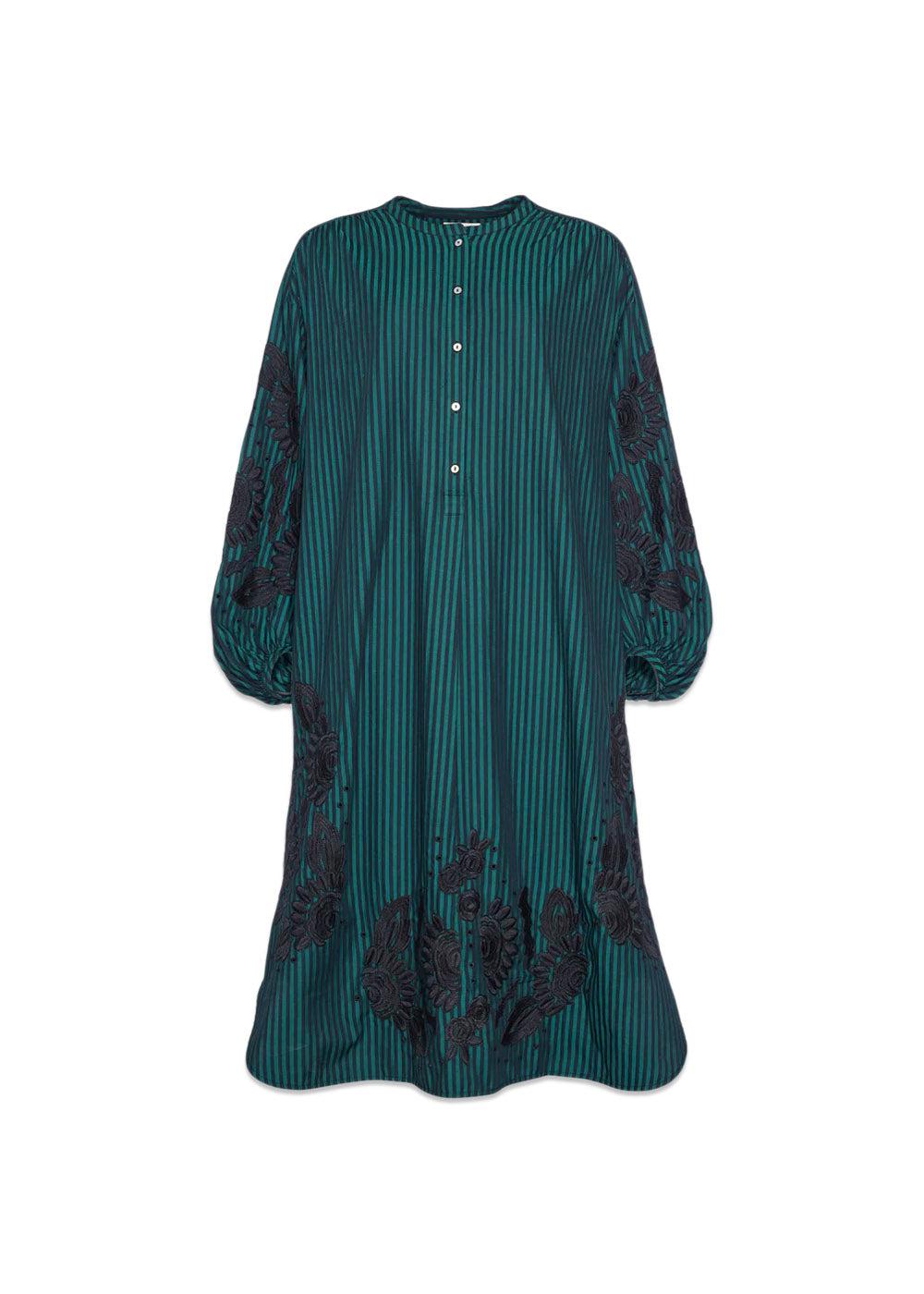 Rikke Organic Cotton Stripe Shirt Dress - Emerald Stripe