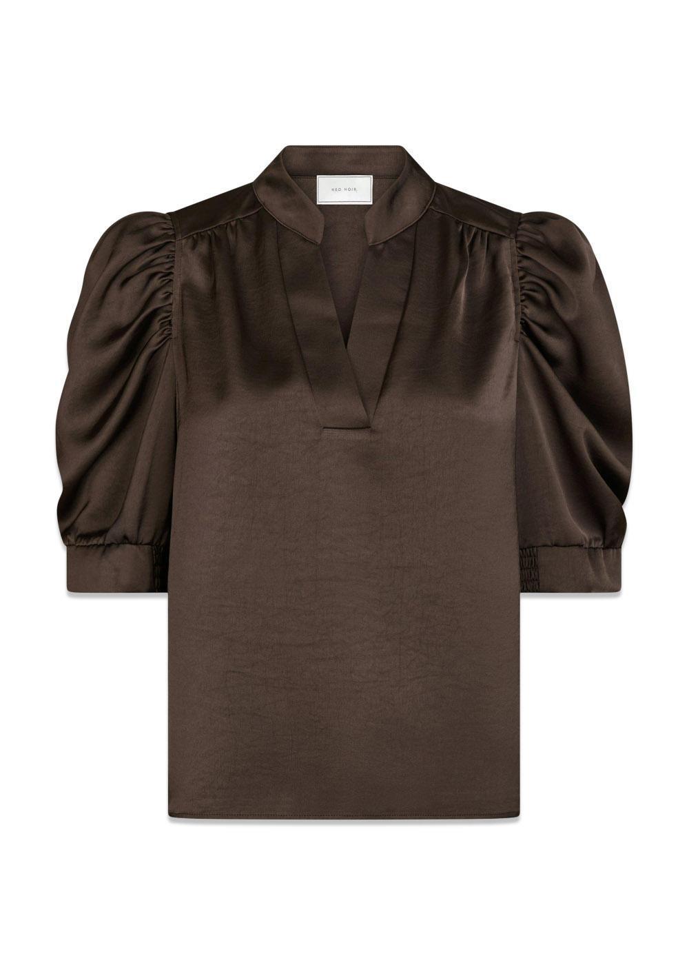 Roella Heavy Sateen Blouse - Dark Brown-Blouses-Neo Noir-Butler Loftet