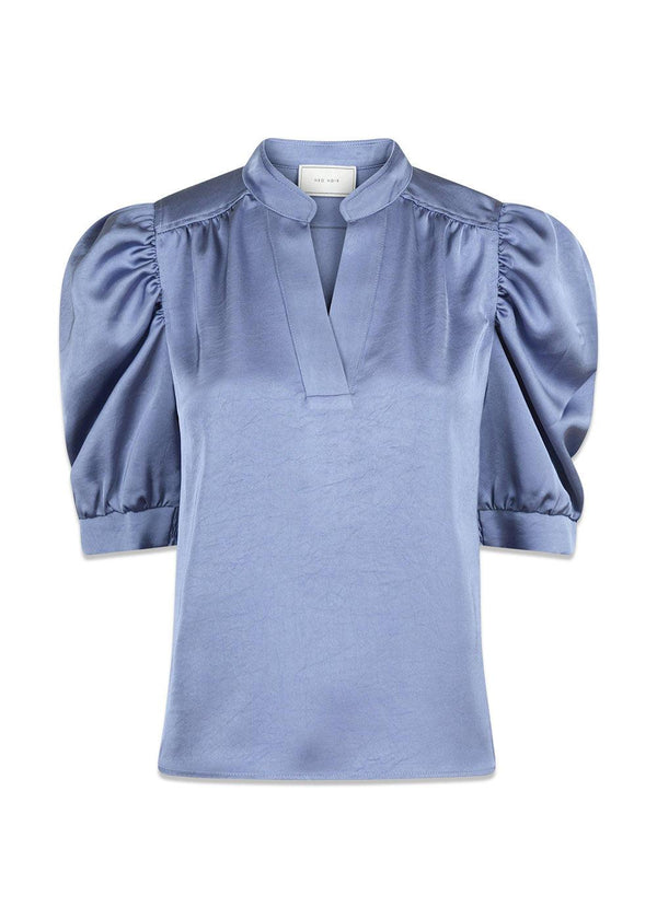 Roella Heavy Sateen Blouse - Smoke Blue-Blouses-Neo Noir-Butler Loftet