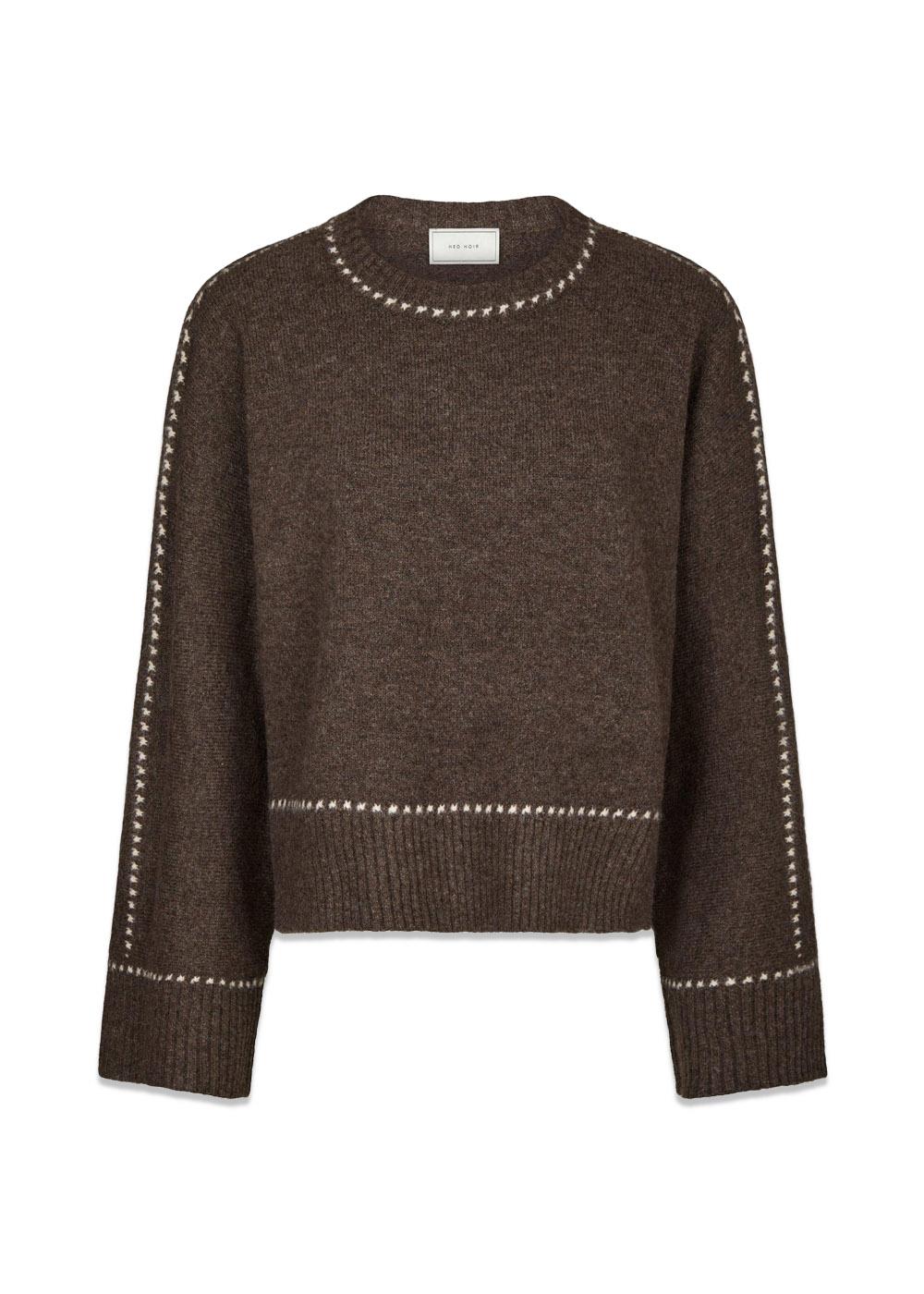 Roeme Knit Stitch Blouse - Brown Melange-Knitwear-Neo Noir-Butler Loftet