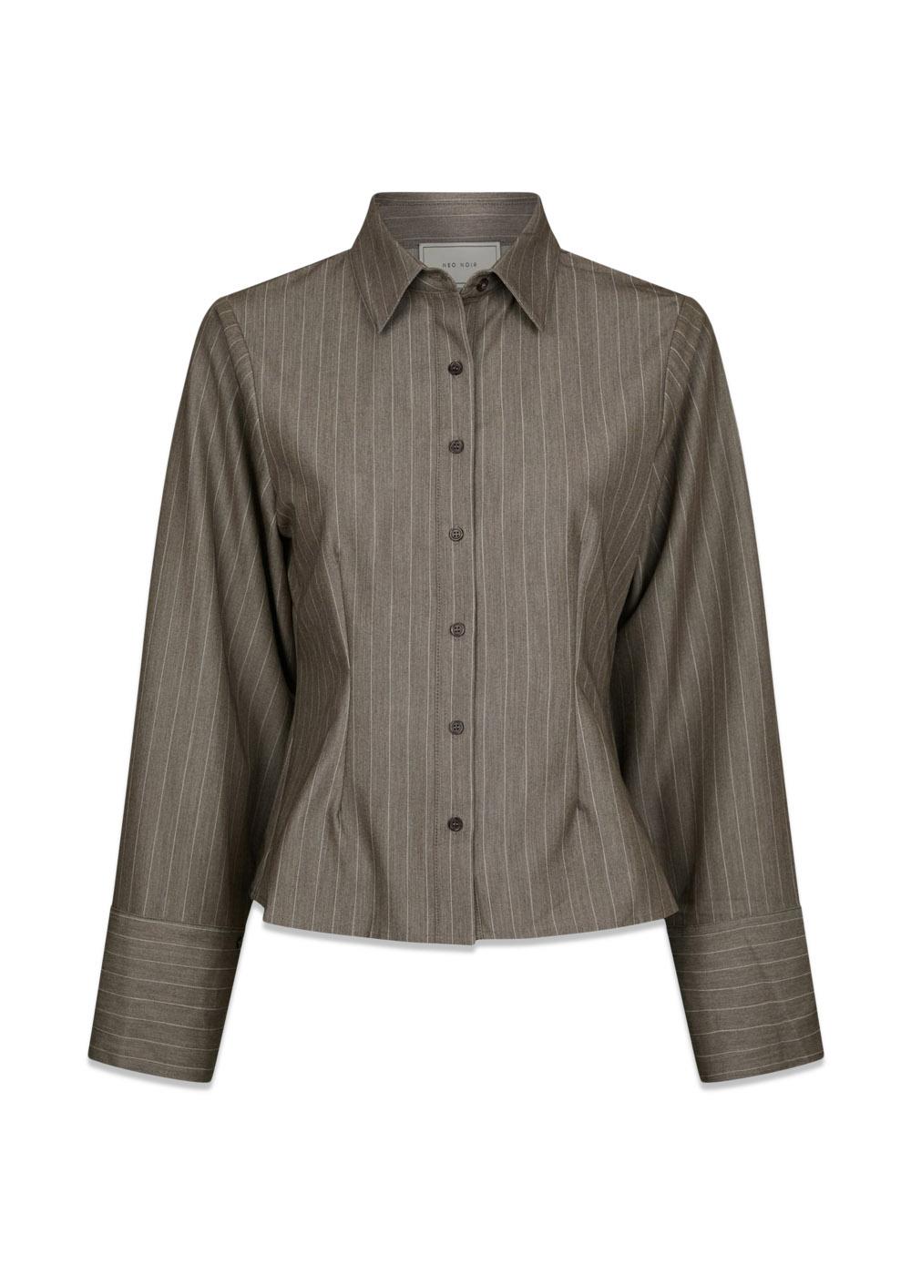 Rosa Pinstripe Melange Shirt - Dusty Brown-Blouses-Neo Noir-Butler Loftet