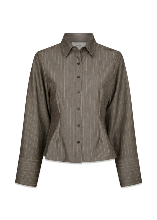 Rosa Pinstripe Melange Shirt - Dusty Brown-Blouses-Neo Noir-Butler Loftet
