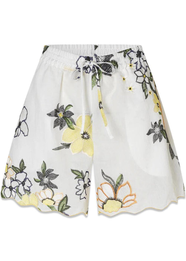 SCALLOPED ELASTICATED WAISTBAND SHORTS - Wild Flowers Embroidery-Shorts-Stine Goya-Butler Loftet