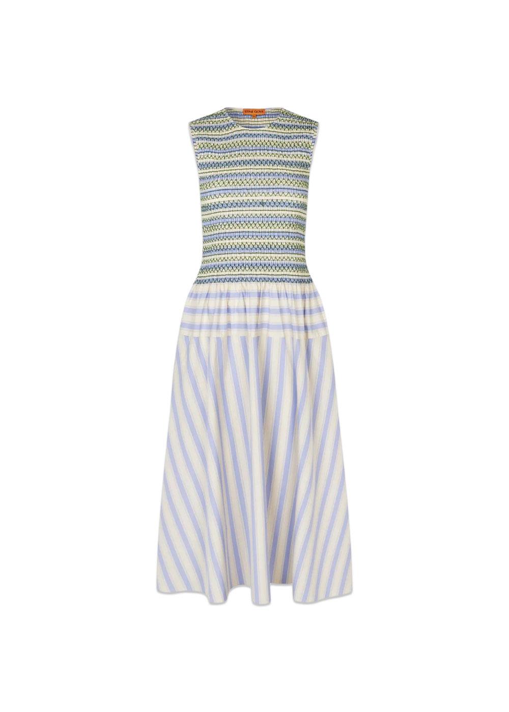 SMOCKED GATHERED TANK DRESS - Pastel Stripes-Dress-Stine Goya-Butler Loftet