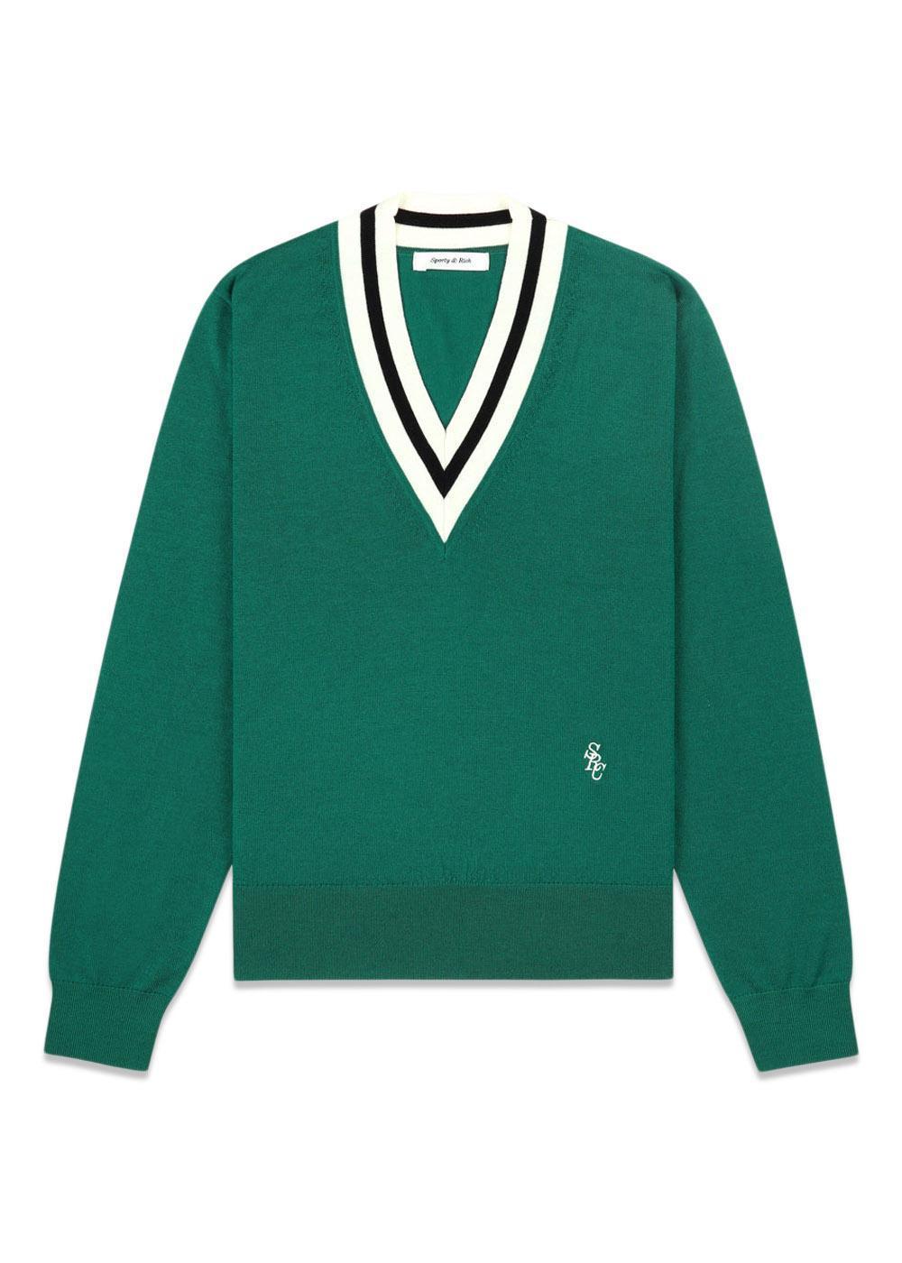 SRC Minimalist V-Neck Sweater - Alpine/Dark Navy/Off White-Knitwear-Sporty & Rich-Butler Loftet