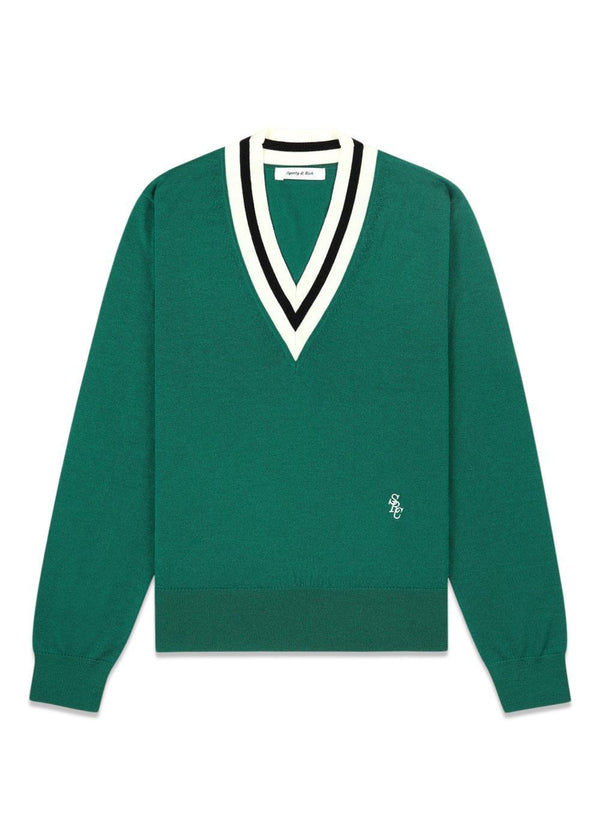 SRC Minimalist V-Neck Sweater - Alpine/Dark Navy/Off White-Knitwear-Sporty & Rich-Butler Loftet