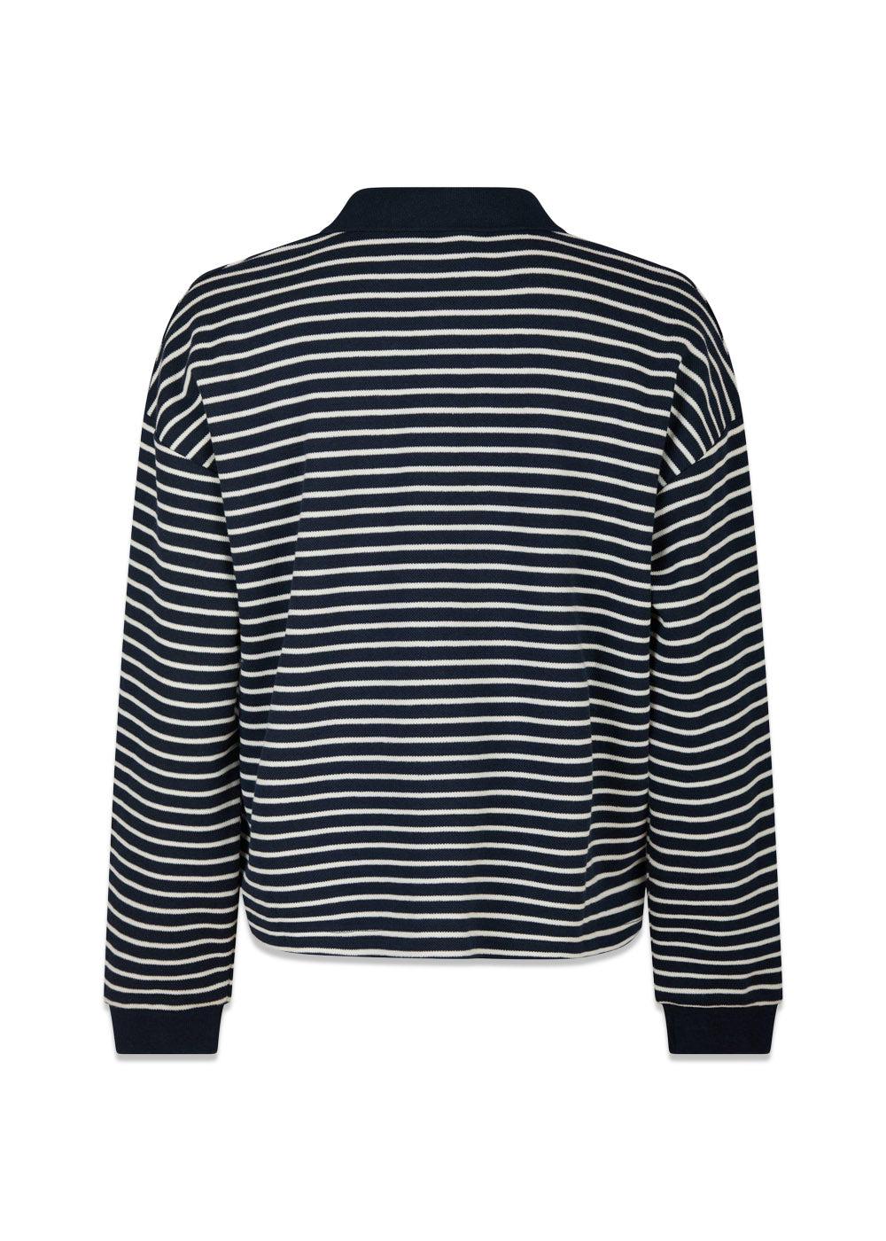 Sara Stripe Polo Blouse - Navy