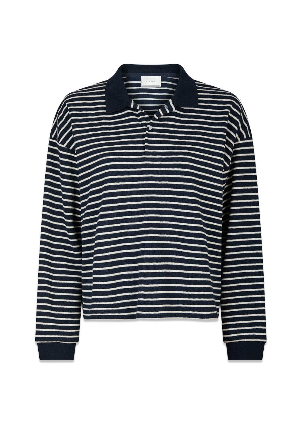 Sara Stripe Polo Blouse - Navy