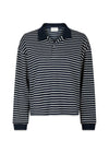 Sara Stripe Polo Blouse - Navy