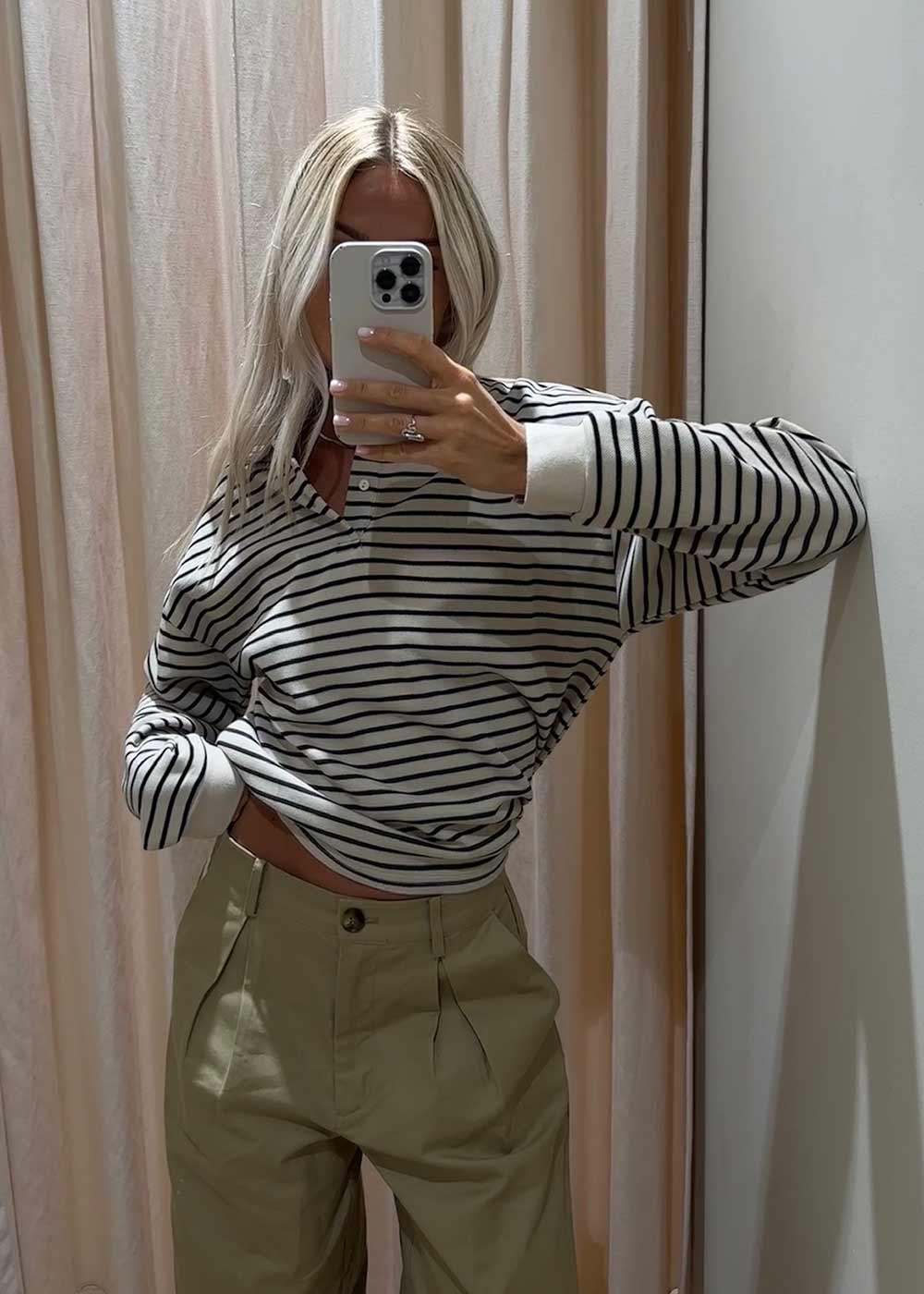 Sara Stripe Polo Blouse - Sand