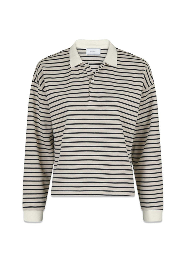 Sara Stripe Polo Blouse - Sand