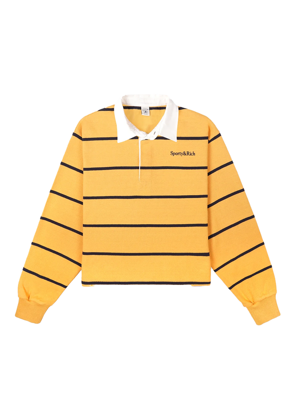 Serif Logo Rugby Polo - Faded Gold/White/Dark Navy