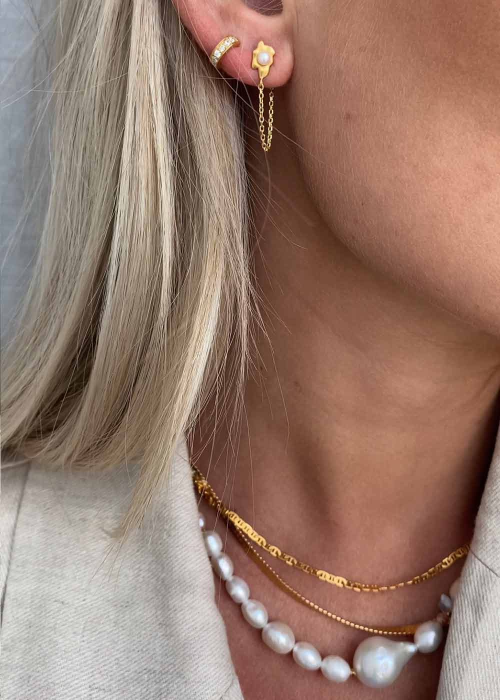 Shelly Pearl earring w/ chain - Gold-Jewellery-Stine A-Butler Loftet