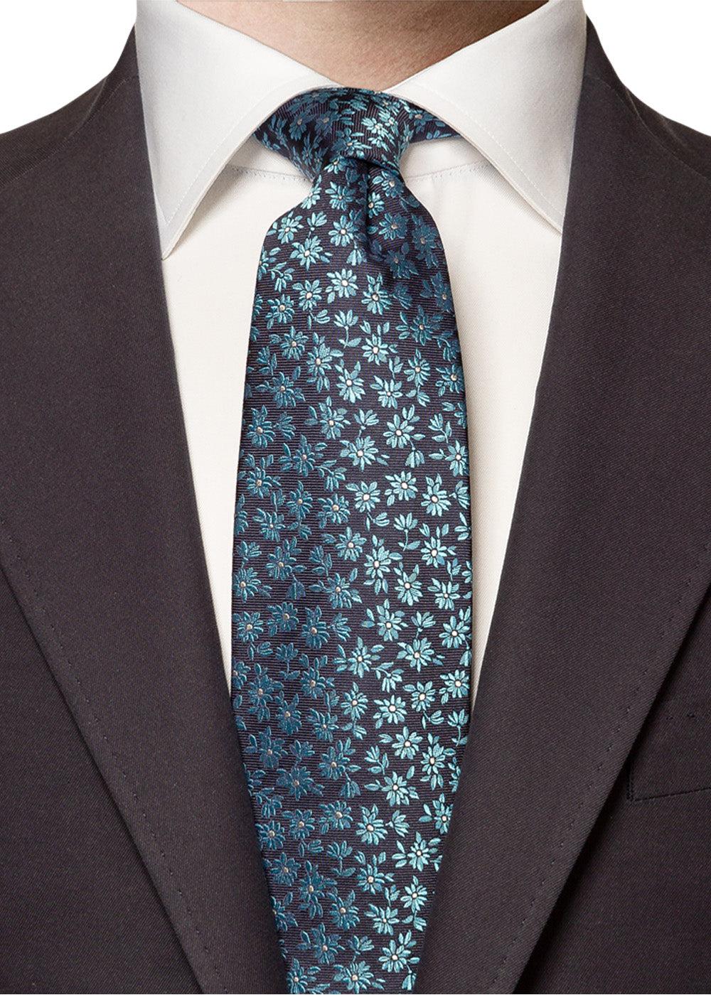 Silk Tie Floral - Navy Blue
