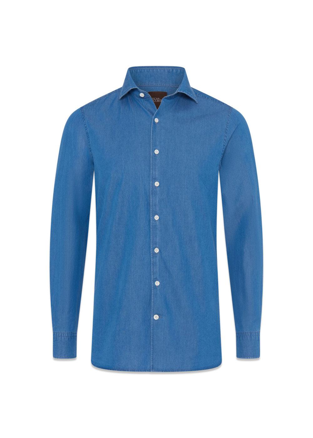 Slim Fit Cut Away Denim Shirt - Denim Blue