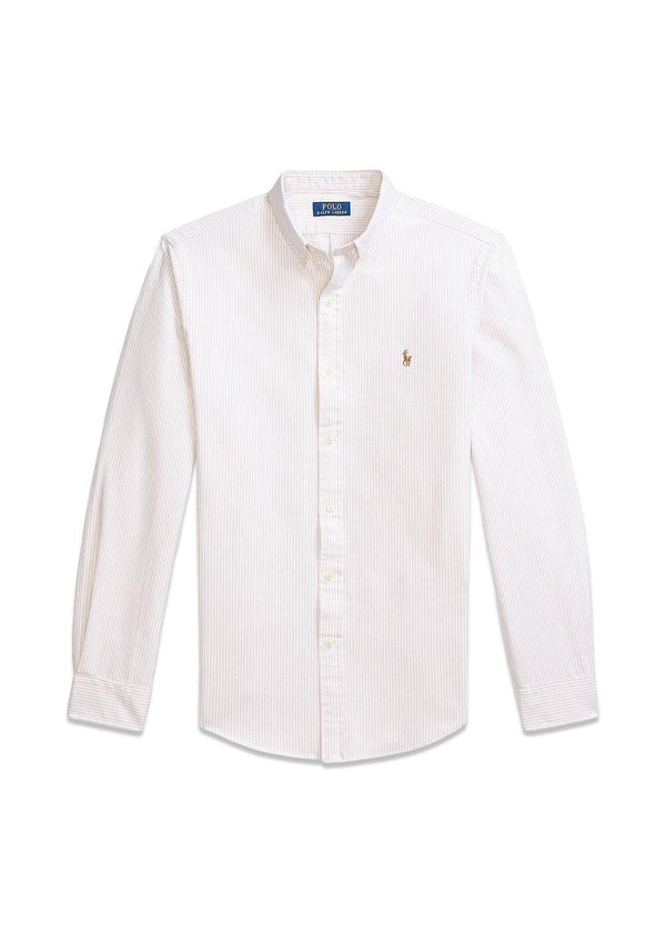 Slim Fit Striped Oxford Shirt - Coastel Beige/White-Shirts-Ralph Lauren-Butler Loftet