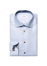 Slim Floral Effect Textured Twill Shirt - Light Blue