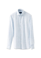 Slim Stripped Linen Shirt - Light Blue