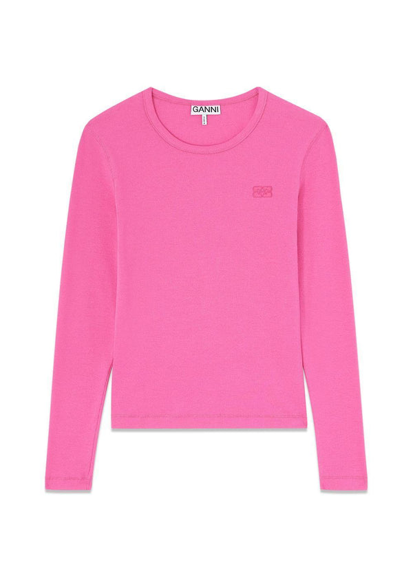 Soft Cotton Rib Longsleeve Top - Raspberry Rose-T-shirts-Ganni-Butler Loftet