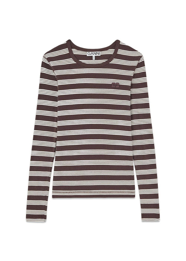 Soft Cotton Rib Longsleeve Top Stripe - Mole-T-shirts-Ganni-Butler Loftet