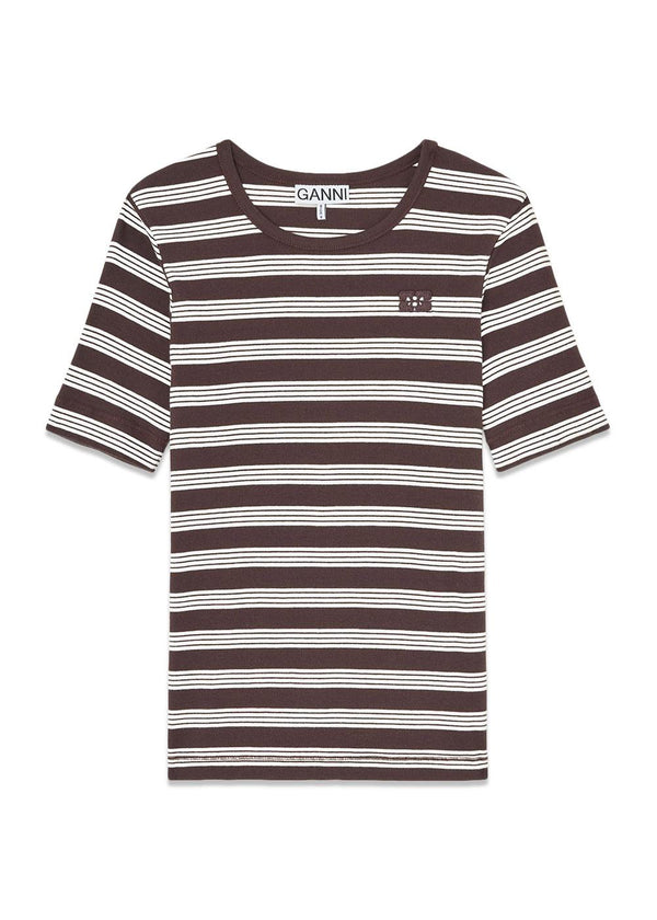 Soft Cotton Rib Short Sleeve T-Shirt Stripe - Mole-T-shirts-Ganni-Butler Loftet