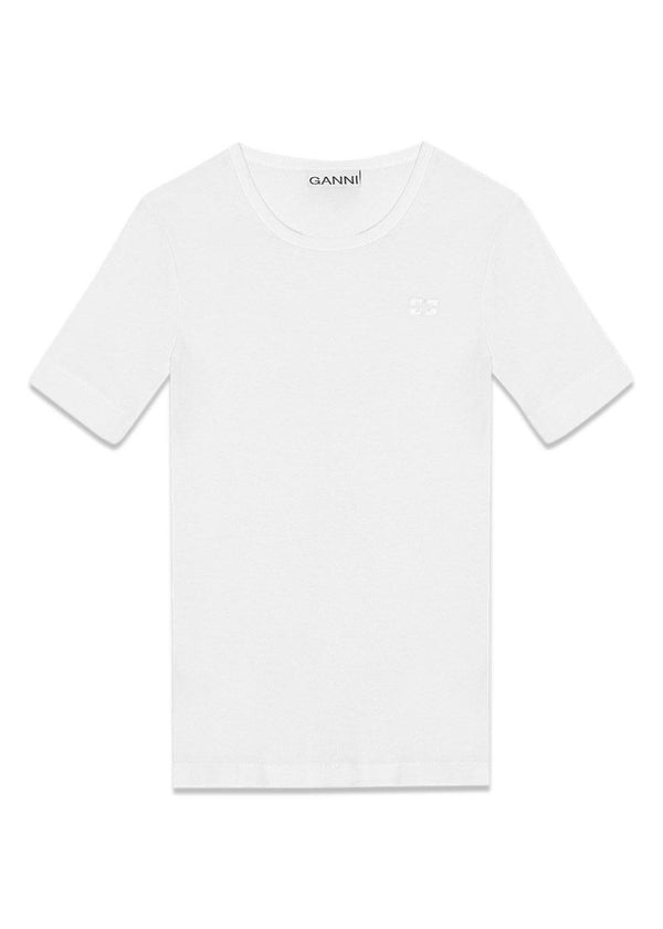 Soft Cotton Rib Short Sleeve TShirt - Bright White-T-shirts-Ganni-Butler Loftet