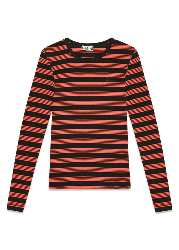 Soft Cotton Rib Striped Long - Red Alert-Blouses-Ganni-Butler Loftet