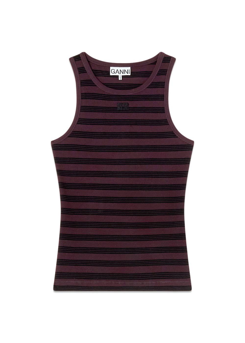 Soft Cotton Rib Tank Top - Chocolate Plum-Top-Ganni-Butler Loftet