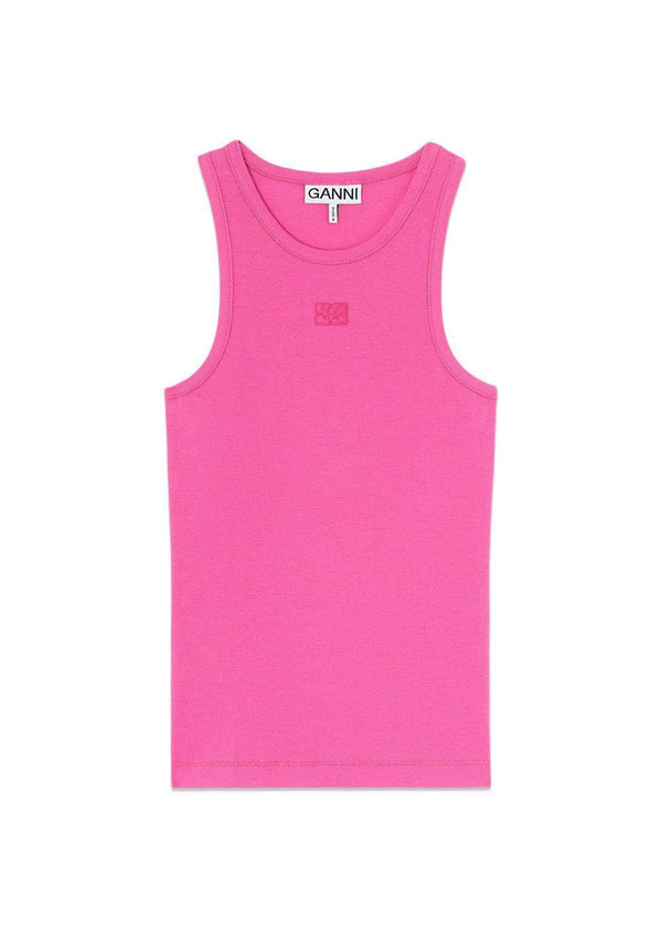Soft Cotton Rib Tank Top - Raspberry Rose-Top-Ganni-Butler Loftet