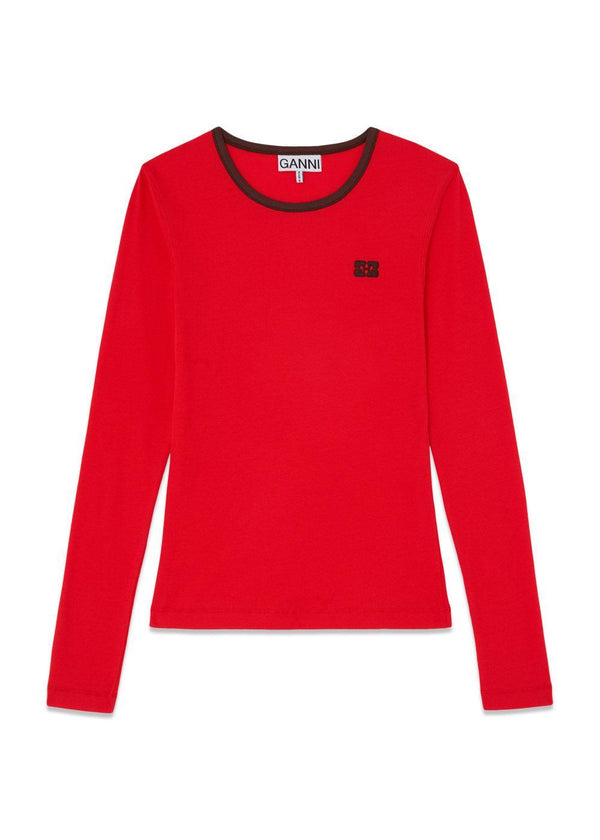 Soft cotton rib LS - High Risk Red-T-shirts-Ganni-Butler Loftet