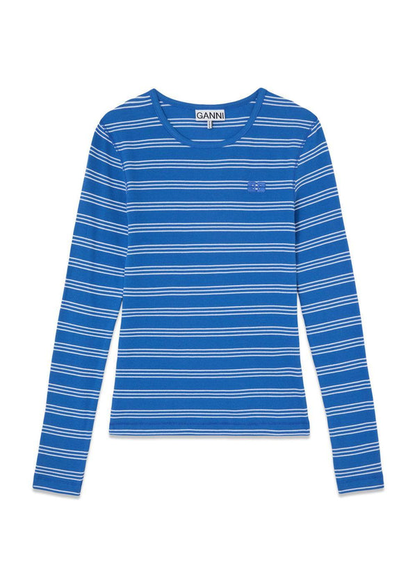 Soft cotton rib stripe LS - Nouvean Navy-T-shirts-Ganni-Butler Loftet