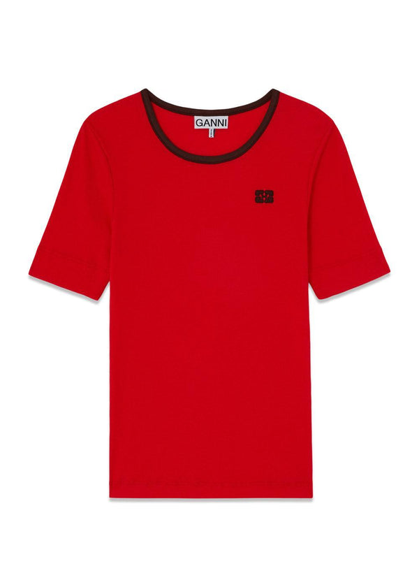 Soft cotton rib tee - High Risk Red-T-shirts-Ganni-Butler Loftet