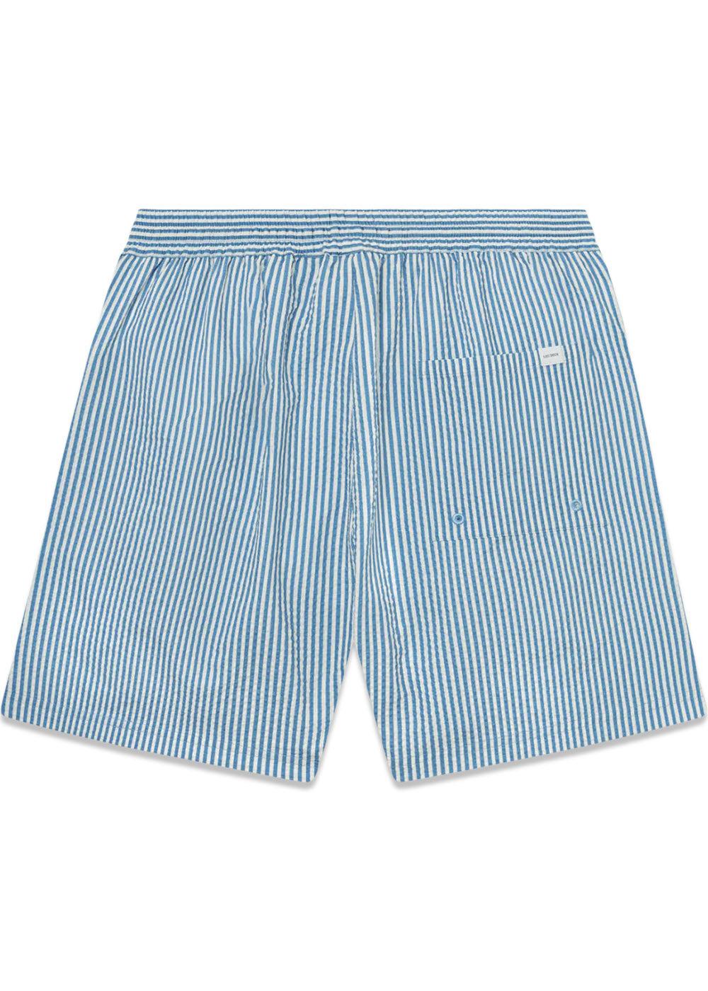 Stan Stripe Seersucker Swim Shorts - Washed Denim Blue/Light Ivory