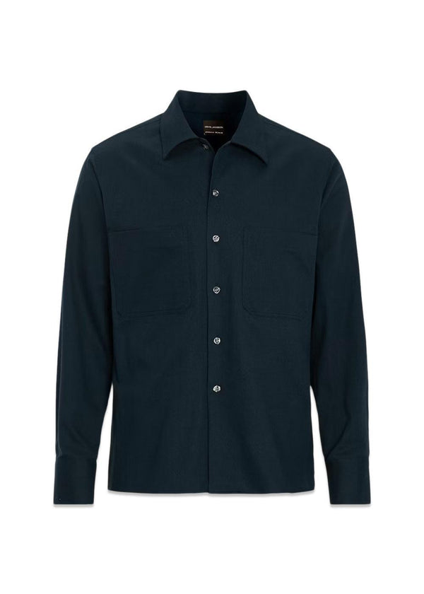 Straight Fit Bowling Collar Shirt - Navy-Shirts-Oscar Jacobson-Butler Loftet