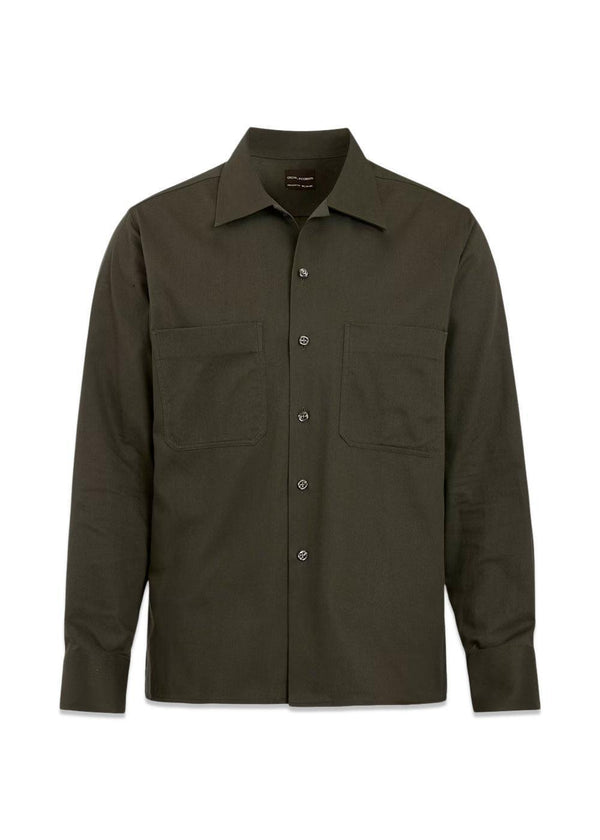 Straight Fit Bowling Collar Shirt - Nettle Green-Shirts-Oscar Jacobson-Butler Loftet