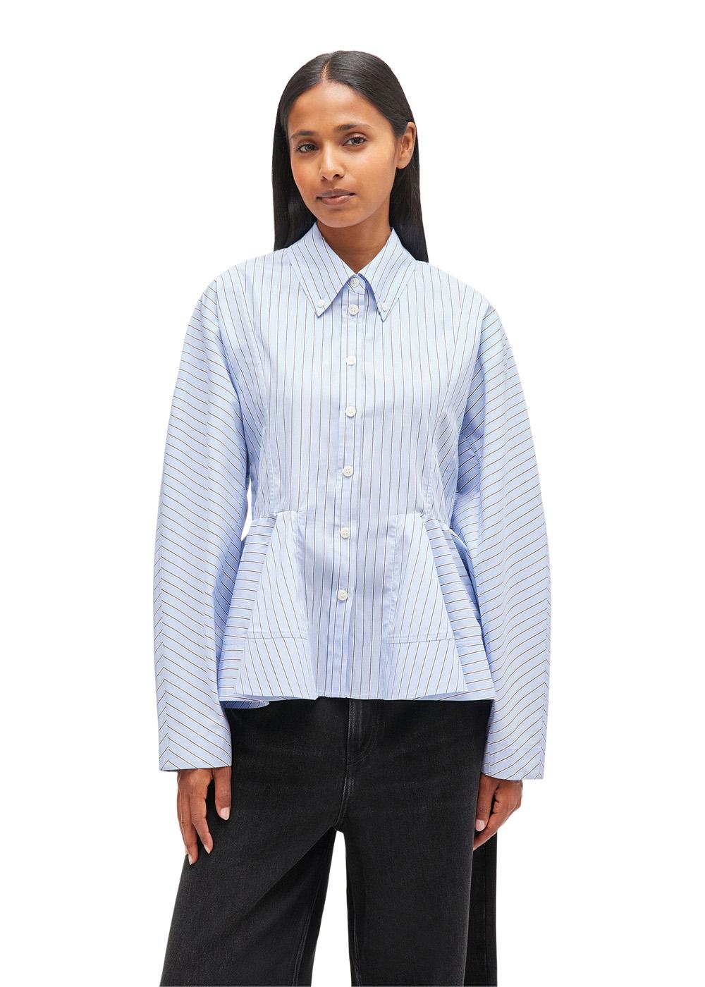 Stripe Cotton Peplum Shirt - Lavender Lustre-Shirts-Ganni-Butler Loftet