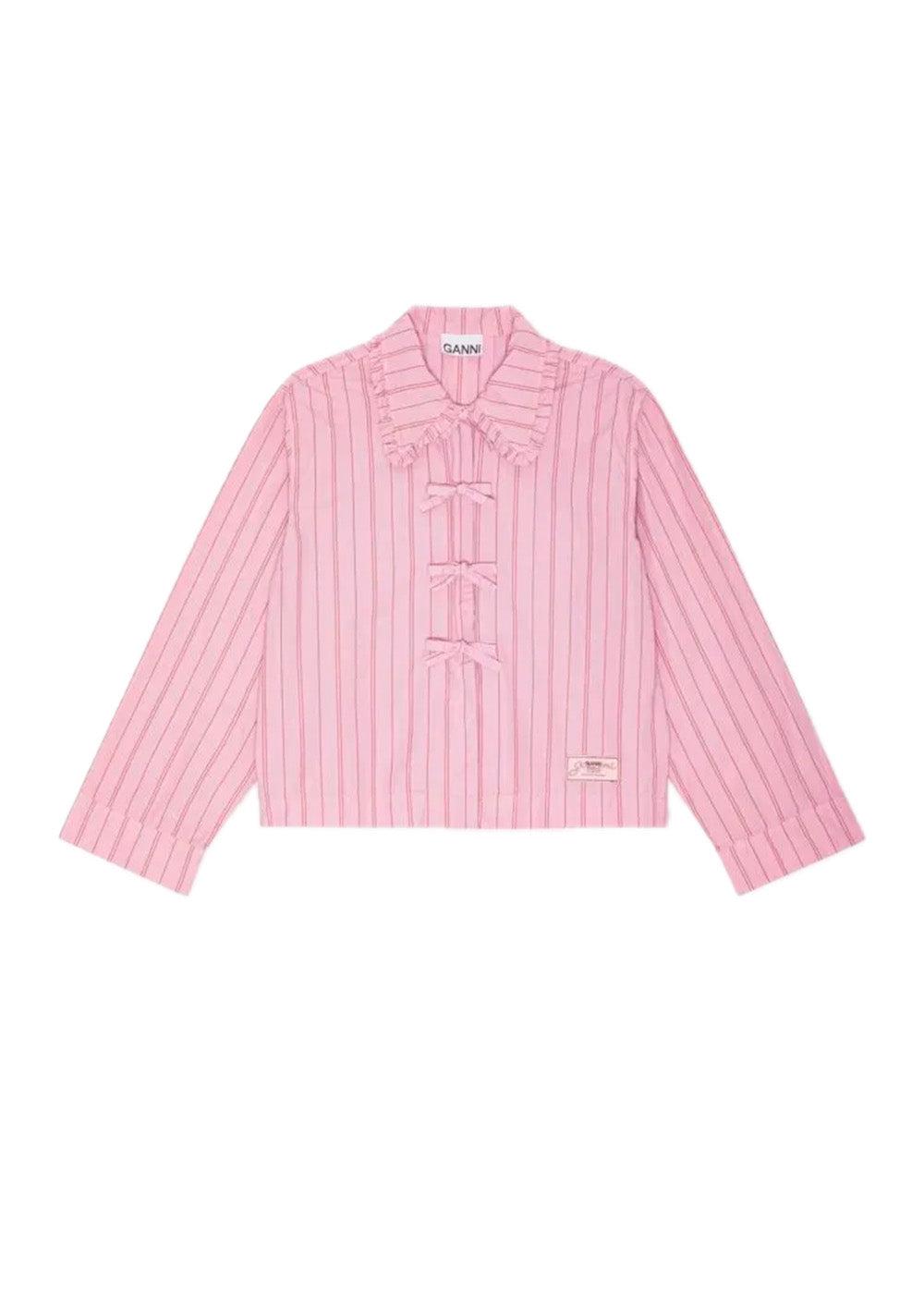 Stripe Cotton Pyjamas Shirt - Lilac Sachet-Blouses-Ganni-Butler Loftet