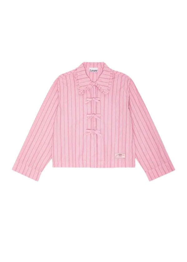 Stripe Cotton Pyjamas Shirt - Lilac Sachet-Blouses-Ganni-Butler Loftet