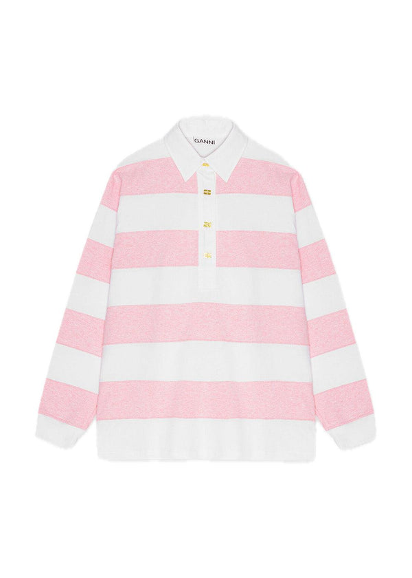 Striped Heavy Cotton Polo - Mauve Chalk-T-shirts-Ganni-Butler Loftet