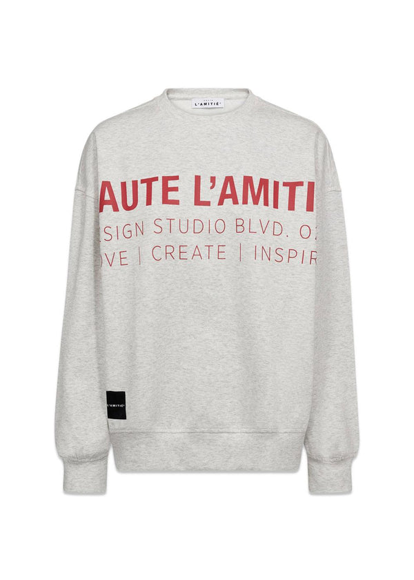 Studio Logo Sweat - Pearl Melange /Red-Sweatshirts-HAUTE L’AMITIÉ-Butler Loftet