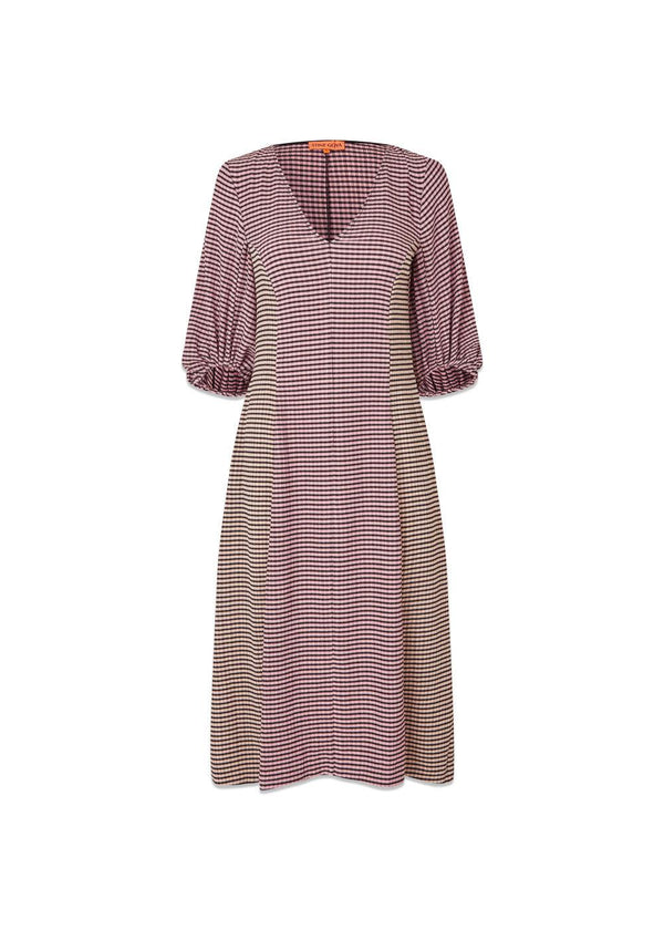 THREE-QUARTER SLEEVE MIDI DRESS - Pink/Black