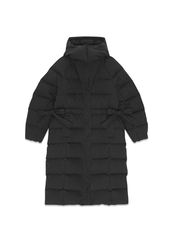 Tech Seersucker Puffer Coat - Black