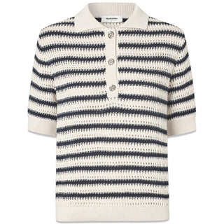 Tellymd SS polo - Navy White Stripe-Blouses-Modström-Butler Loftet