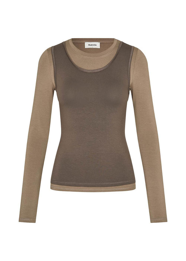 Thaliamd LS t-shirt - Spring Dust/Chocolate Chip-Blouses-Modström-Butler Loftet