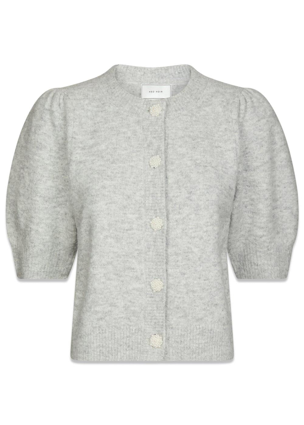 Trudy Deco Knit Cardigan - Light Grey Melange-Knitwear-Neo Noir-Butler Loftet