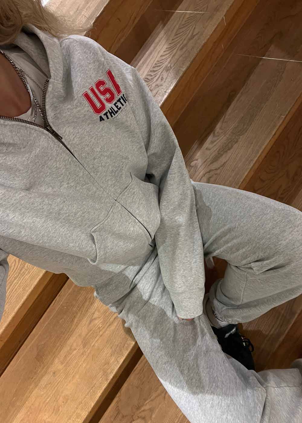 USA Athletics Cropped Zip Hoodie - Heather Gray