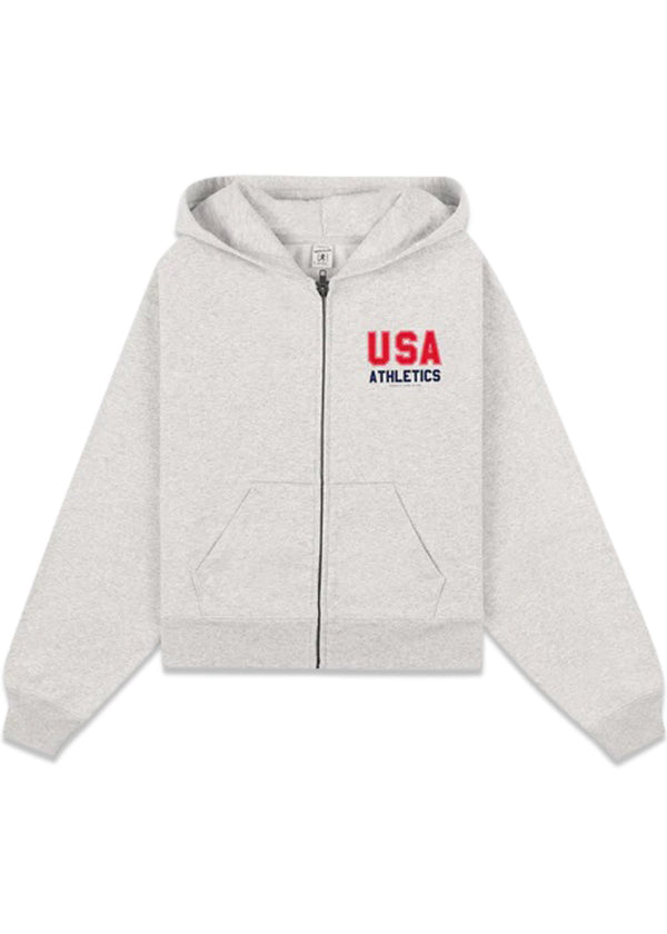 USA Athletics Cropped Zip Hoodie - Heather Gray