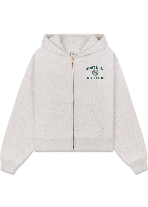 Varsity Crest Cropped Zip Hoodie - Heather Gray