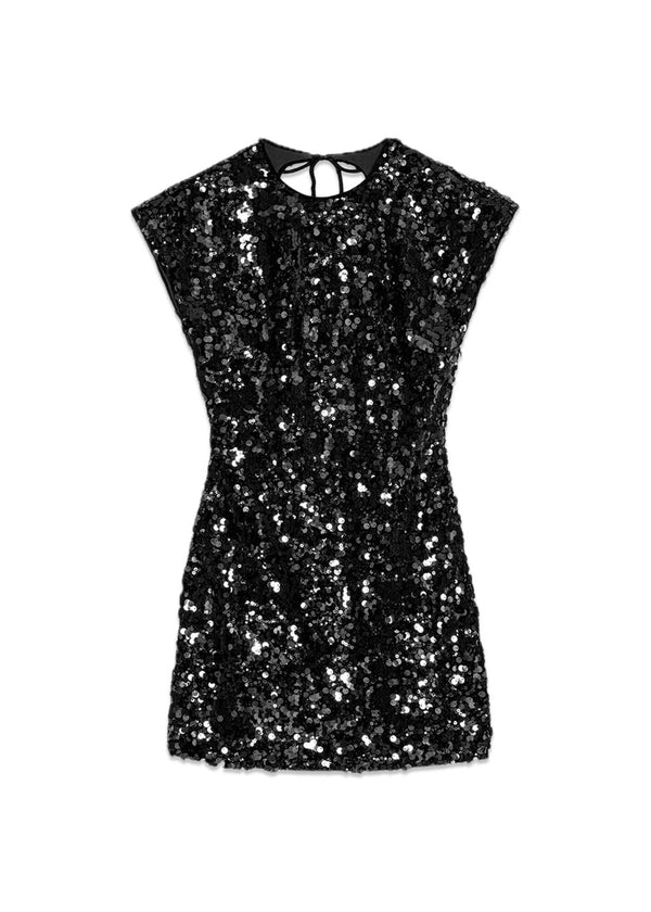 Velvet Sequins Mini Dress - Black